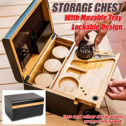 Wooden Storage Chest With Movable Tray Wood Lockable Stash Box Rolling Tray Gift V201-WSB2218BL8AU