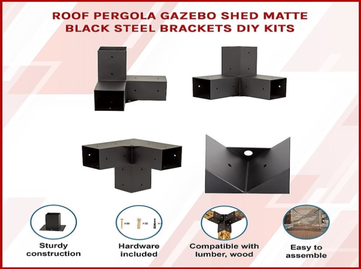 Roof Pergola Gazebo Shed Matte Black Steel Brackets DIY Kits V63-847771 ...