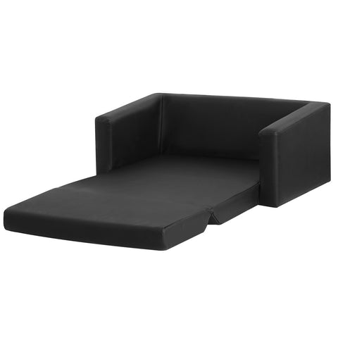 Keezi Kids Sofa 2 Seater Children Flip Open Couch PU Leather Armchair Black KID-SOFA-BK