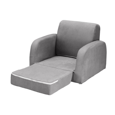 Keezi Kids Sofa 2 Seater Children Flip Open Couch Lounger Armchair Soft Grey KID-SOFA-SINGLE-GY