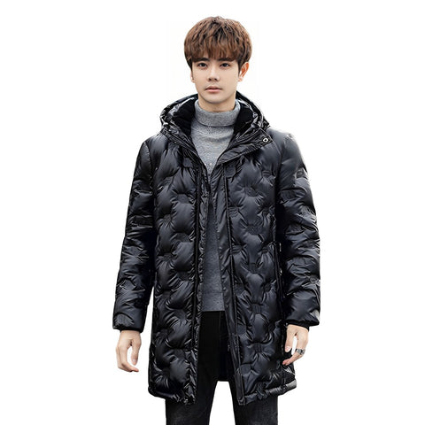abbee Black 2XL Winter Hooded Glossy Overcoat Long Jacket Stylish Lightweight Quilted Warm Puffer DJ-9809C