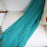 SOGA 2X Teal Diamond Pattern Knitted Throw Blanket Warm Cozy Woven Cover Couch Bed Sofa Home Decor BLANKET923X2