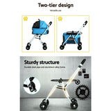 i.Pet Pet Stroller Dog Pram Large Cat Carrier Travel Foldable 4 Wheels Double PET-STROLLER-2T-BL