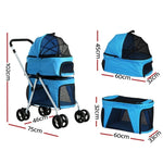 i.Pet Pet Stroller Dog Pram Large Cat Carrier Travel Foldable 4 Wheels Double PET-STROLLER-2T-BL
