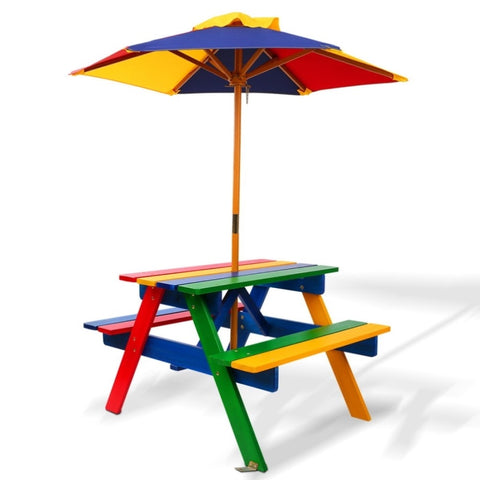 Keezi Kids Wooden Picnic Table Set with Umbrella ODF-KID-PICNIC-UM-CFL