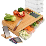Large Bamboo Cutting Board and 4 Containers with Mobile Holder gift included for Home Kitchen V178-36021