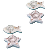 Nautical Tealight Holder Fish Shaped Assorted Color Mediterranean Table Centerpiece 4Pcs V1369-AZ3-W-15884