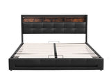 Artiss Double Bed Frame with Gas Lift Storage LED Lights Charging Station Headboard with Open Shelf BFRAME-I-POLA-D-BK-ABC