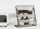 2-Tier Metal Market Sturdy Stacked Countertop Storage, Black Wire Frame Design, Fruit V1366-AZ2-W-12471
