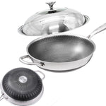 34cm 304 Stainless Steel Non-Stick Stir Fry Cooking Kitchen Honeycomb Wok Pan with Lid V255-304-WOK-34_LID