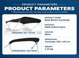 Waterproof 600D Oxford Bimini Top Sun Shade Canopy with Storage Boot for Small Boats, Speedboats, V1341-ZY-9DAFJ85M-BLACK-3BOW79-84208-220CM