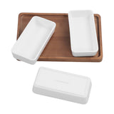 Snack Serving Tray Coffee Ceramic Segmented Long Strip Dishes Set with Bamboo Pallets for Cookies V1294-YM0523-3118220075611
