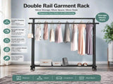 CARLA HOME Double Rod Clothes Rack with Wheels, Metal, Portable Wardrobe Rack V178-36543