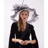 Women Derby Church Hat Organza Flower Wedding Tea Party Fascinator Hat Wide Brim Sun Hat V1370-AZ4-11226