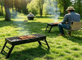 Portable foldable barbecue grill with adjustable height and built-in side rack - heavy-duty metal V1102-HELZ-002