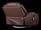 Brown Massage Sofa Chair Recliner 360 Degree Swivel PU Leather Lounge 8 Point Heated V63-834001