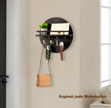 Wooden Key Holder with Storage Tray and Hooks for Hallway Corridor Bedroom Office, Black V1188-MS-325-0475