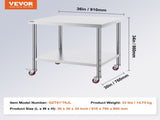 30x36x34 Inch Stainless Steel Work Table 3-Stage Adjustable Shelf with 4 Wheels Heavy Duty V952-CFGZT30X36X34YC01V0