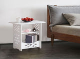 White PVC Side Table Bookcase, Corner BookShelf Storage, Minimalist Wooden Side Table for Bedroom V1369-AZ3-W-10500