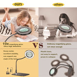 10X Desk Magnifying Glass with Light and Stand, Large Magnifying Lamp Magnifying Light for Crafts V1192-AZ-W-3885