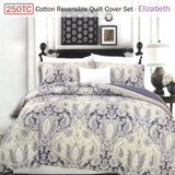 250TC Cotton Reversible Quilt Cover Set Elizabeth Queen V442-ATX-QUILTCS-ELIZABETH-MAUVE-QS