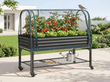 Green Fingers Mobile Raised Garden Bed with Net Cover Storage Shelf for Tomato Vegetables Herb GB-AG-PLAT-GH-GR