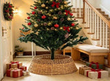 Handwoven Christmas Tree Skirt, Straw Plastic Rattan Design, Easy Wrap Half-Split Structure, Flat V1369-AZ3-W-15362