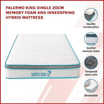 Palermo King Single 20cm Memory Foam and Innerspring Hybrid Mattress V63-821911