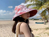Women Wide Brim Sun Cotton Floppy Packable Reversible Visor Hats, UV Protection Summer Beach V1366-AZ2-W-10765