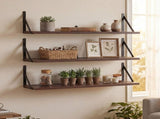 Levede Floating Shelves 3 Pcs Wall Mounted Rustic Storage Display Rack Bedroom WS1011-BR-3PC-AU