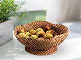 RattanRattan Fruit Bowl Woven Footed Bowl, Round Pedestal Plate Decorative Bowl for Tabletop & V1370-AZ4-16670