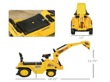 Yellow children's ride-on excavator puller, with horn, under-seat storage space, sit-and-slide V1197-WJ-071701