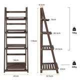 Retro 4 Tier Wooden Ladder Bookcase Folding Book Shelf Plant Stand Storage Rack V767-JJ-ZZ131