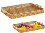 Woven Bread Baskets Rectangle Tabletop Storage, Serving Tray for Gifts, Poly Wicker Rattan Display V1369-AZ3-W-21584
