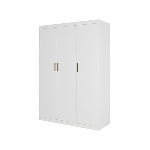 3 Door White Wardrobe Gold Handles, Hanging Rail & Shelves V63-953081