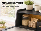Artiss Bamboo Bread Box Kitchen Countertop Storage Clear Window Shelf 40cm Black BBX-1T-WIN-BK