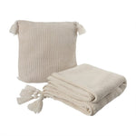 DreamZ Knitting Throw Blanket Cushion Beige BK1021SET-BG