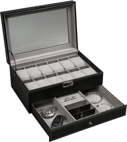 12 Slot PU Leather Lockable Watch and Jewelry Storage Boxes V178-84497