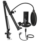Studio Condenser USB Microphone Computer PC Microphone Kit with Adjustable Boom Arm Stand Shock V1192-AZ-W-31825