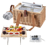 Alfresco 4 Person Picnic Basket Set with Table Blanket Cooler Wooden Insulated PICNIC-4PPL-TABLE-BG