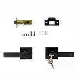 Door Handle Set Lever Key Lock Function Square Black V63-837381