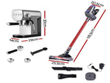 Devanti K7 Cordless Stick Vacuum Cleaner plus Coffee Maker Machine Espresso VAC-K7-RD-CM-03-SS