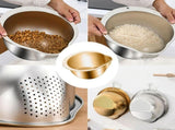Rice Washer Strainer Bowl - 4-in-1 Washing Bowl for Quinoa Stainless Steel Rinser with Side Drainers V1366-AZ2-W-13077