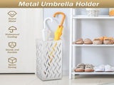 Metal Umbrella Stand Rack in White - Rectangular Design, Holds 4-8 Umbrellas, 16.5x16.5x42cm LSB-59217