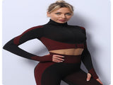 Elegant purple High Waist Yoga Set for Women - Sports Bra, Long Sleeve Shirt & Leggings 3-Piece V888-ELOSUNG20226