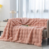 Pink 130*160cm Plush Toscana Rabbit Hair Throw Blanket - Soft Flannel Fleece for All Seasons, V888-ELOSUNG18057