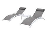 Gardeon 3PC Sun Lounge Outdoor Lounger Table Chairs Steel Patio Furniture Garden FF-LOUNGE-SL-3PCS-WH