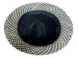 100% Wool Tweed Downbeat Brim Hat with Peacock Feather Trilby 56cm V563-21056-56CM
