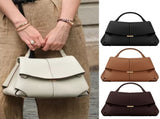 Khaki Elegant Womens Genuine Cowhide Leather Top Handle Satchel - Chic Flap Crossbody Shoulder Bag V888-ELOSUNG32064