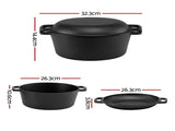 5-Star Chef 5L 2-In-1 Pre-Seasoned Cast Iron Dutch Oven Pot with Lid and Dual Handles for Sourdough DTO-POT-2IN1-BK